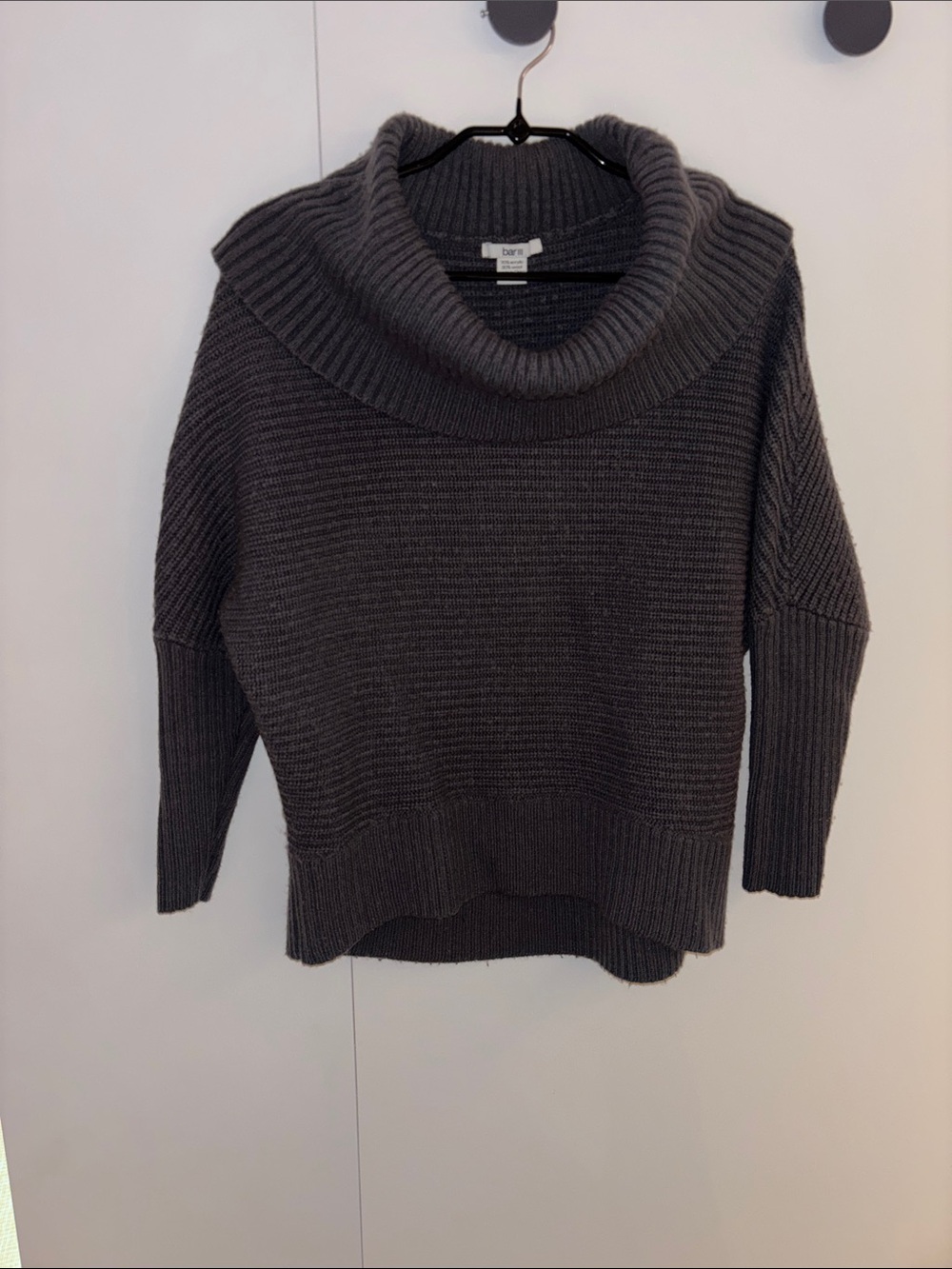 Bar III Dark Charcoal Ribbed Cowl-Neck Sweater